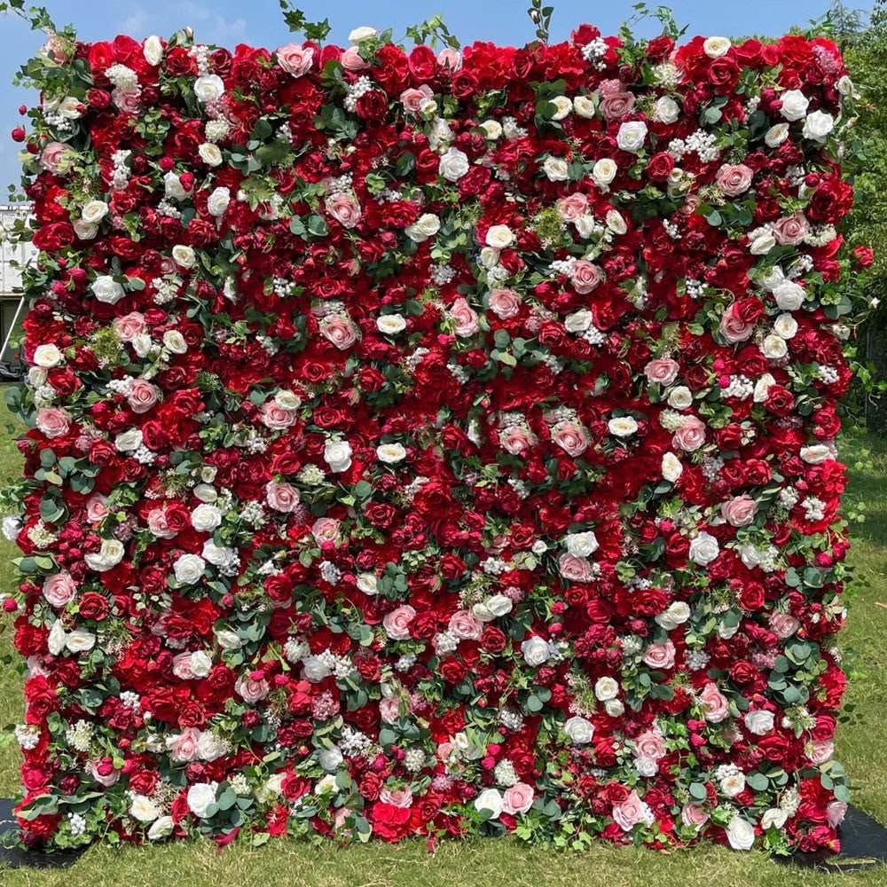 Red and white artificial rose flower wall backdrop